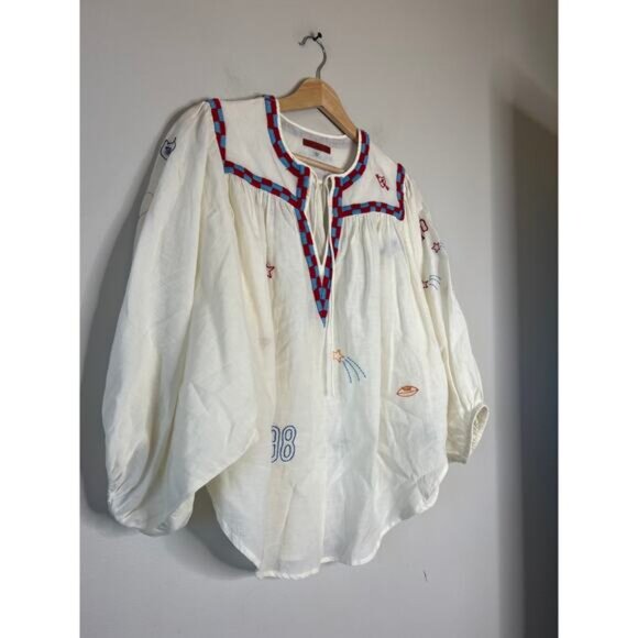 NEW Mother Breeze Yoke Embroidered Cotton Blend Blouse White Size: Extra Small - Picture 3 of 8